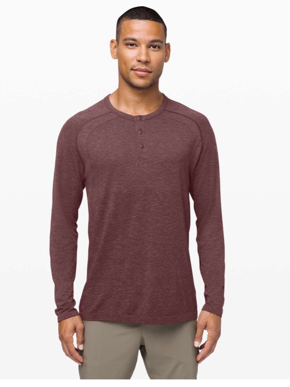 Lululemon Metal Vent Tech Long Sleeve Henley 2.0 Men XS Red Dust Arctic Plum